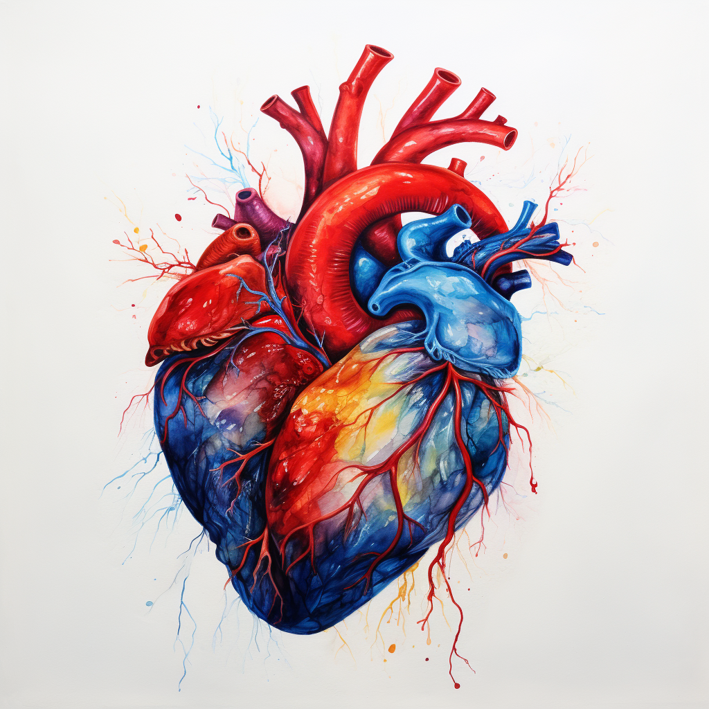 Abstract watercolor painting of human heart art