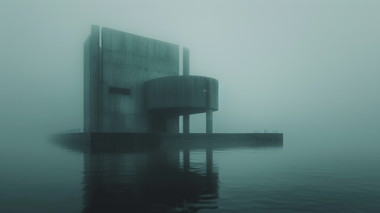 Abstract building in the fog