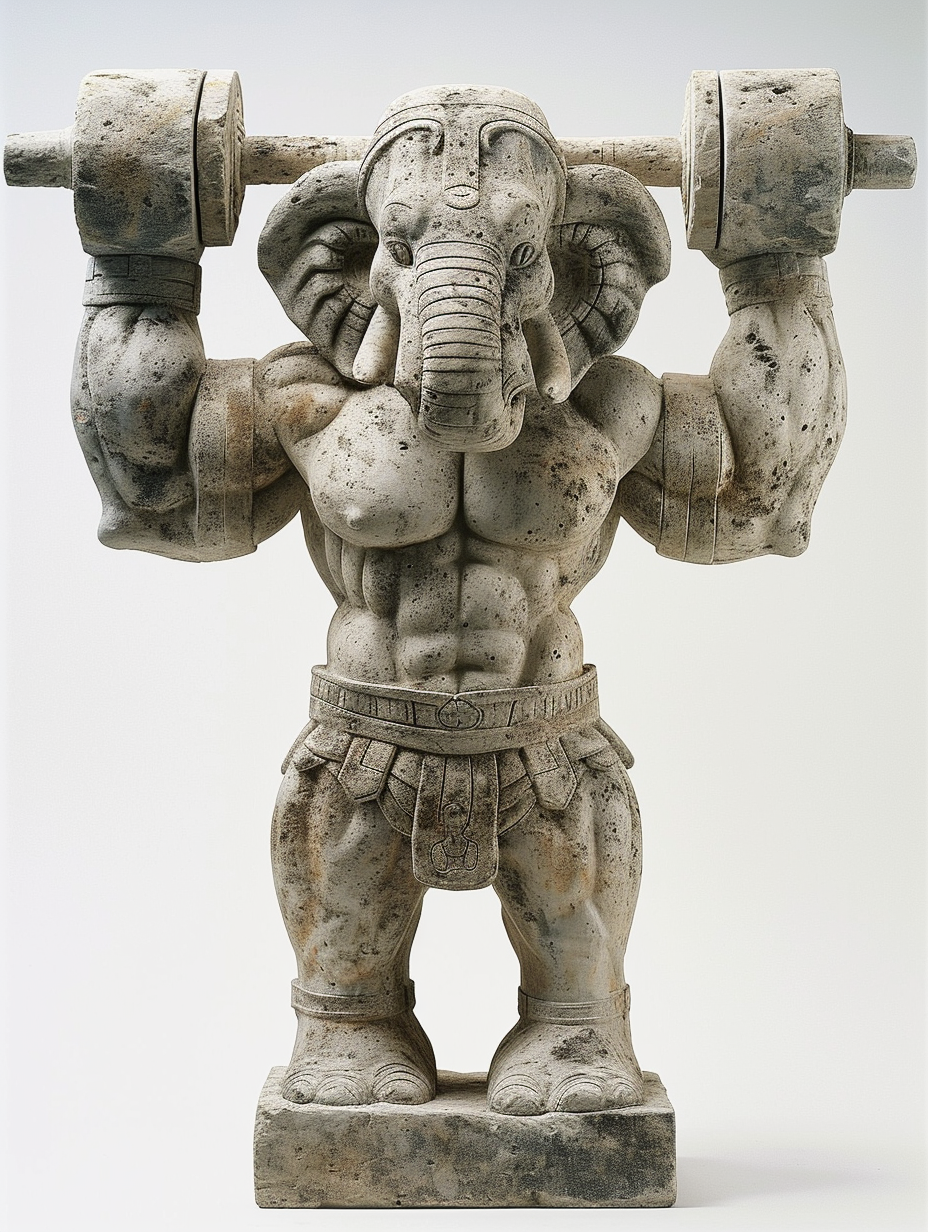 Ancient Thai Elephant Bodybuilder Statue