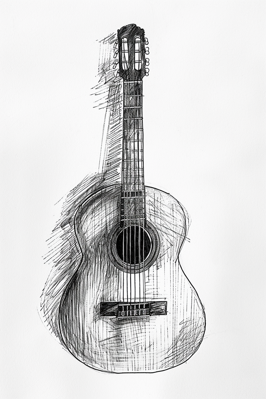 Black ink style acoustic guitar image