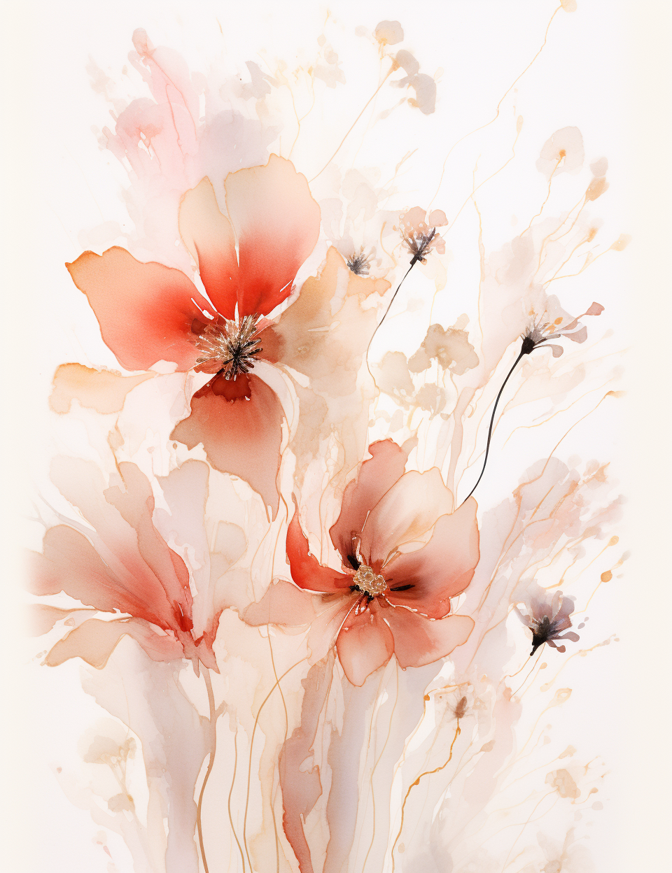 Delicate floral studies with acrylic, gold, and watercolor