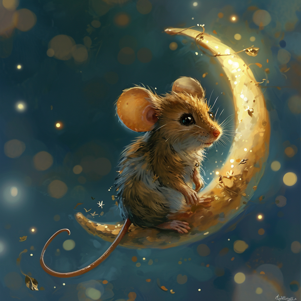 Cute mouse on crescent moon