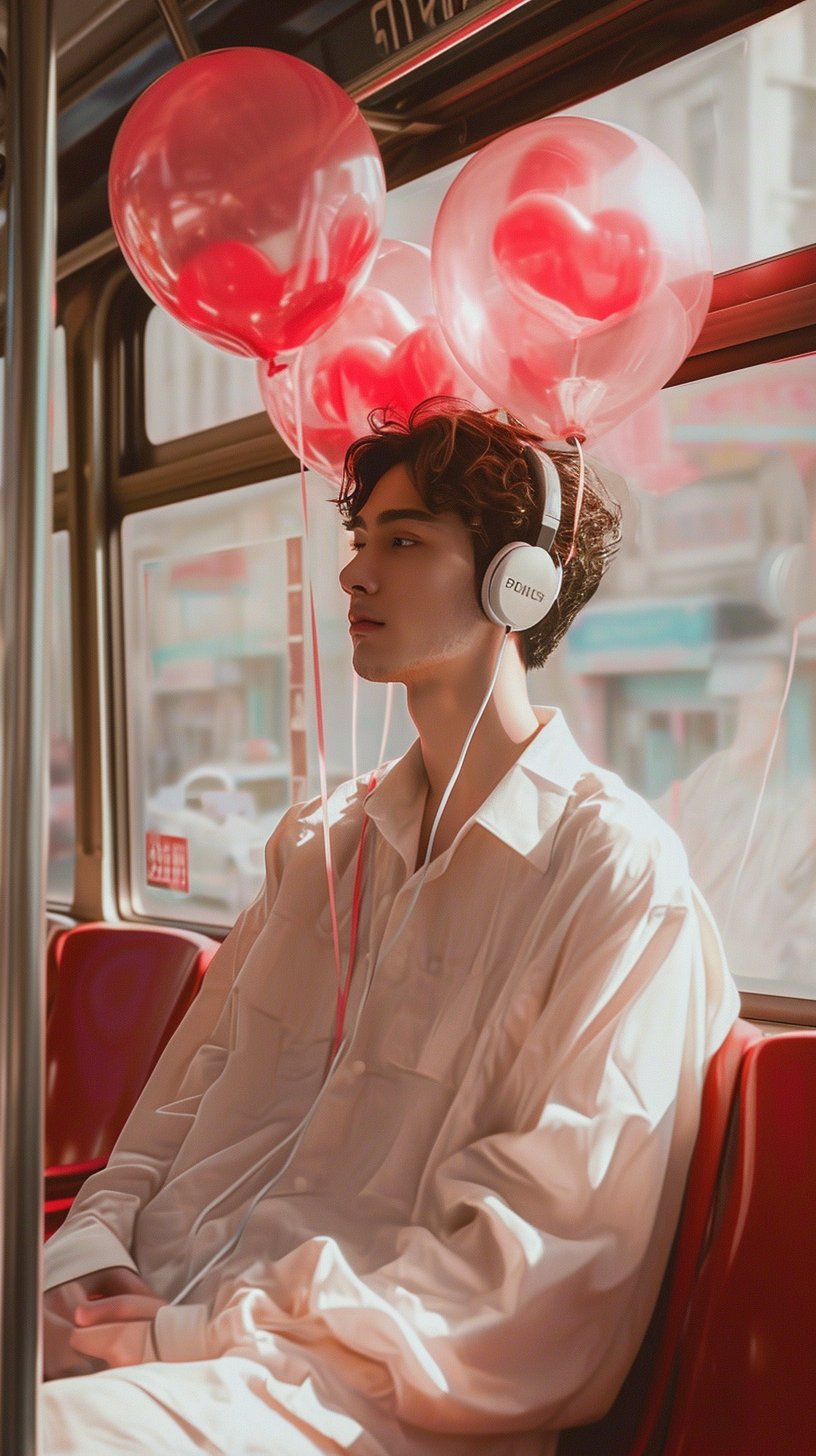 Man with Headphones on Bus