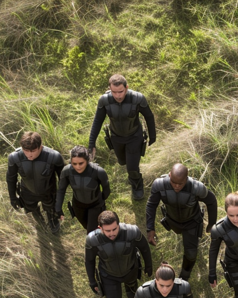 Group Walking in Aerial View