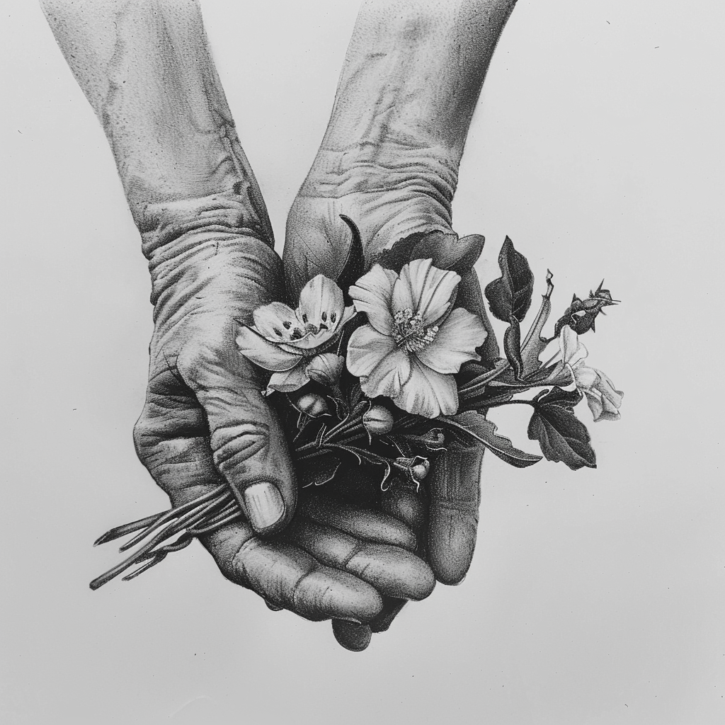 Hands holding flowers drawing