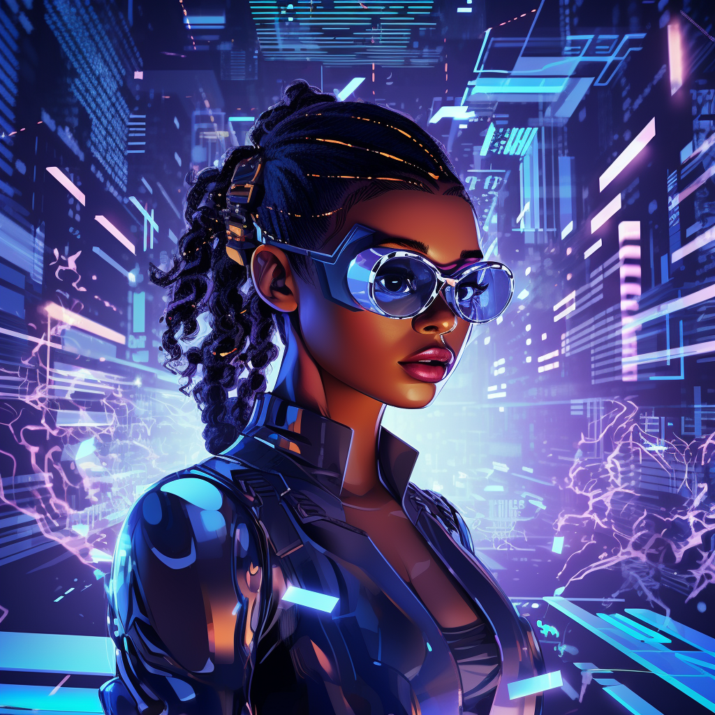 African American Cyberpunk Hacker in VR