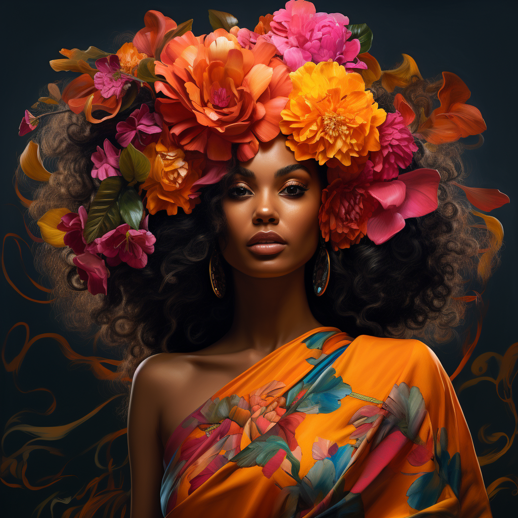 African American woman in bright flower field