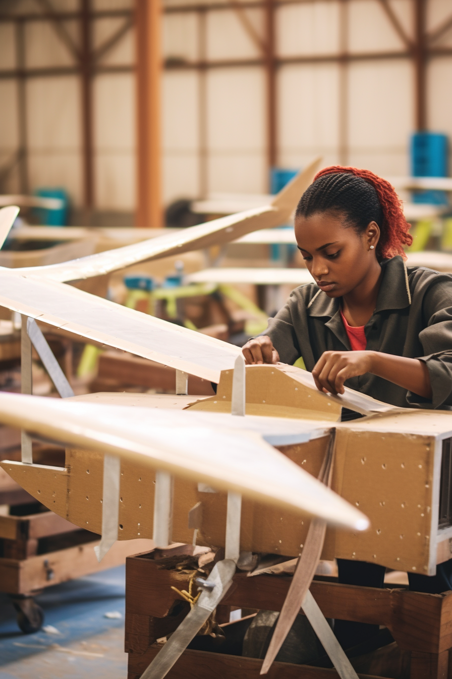 Close up of African engineers building planes