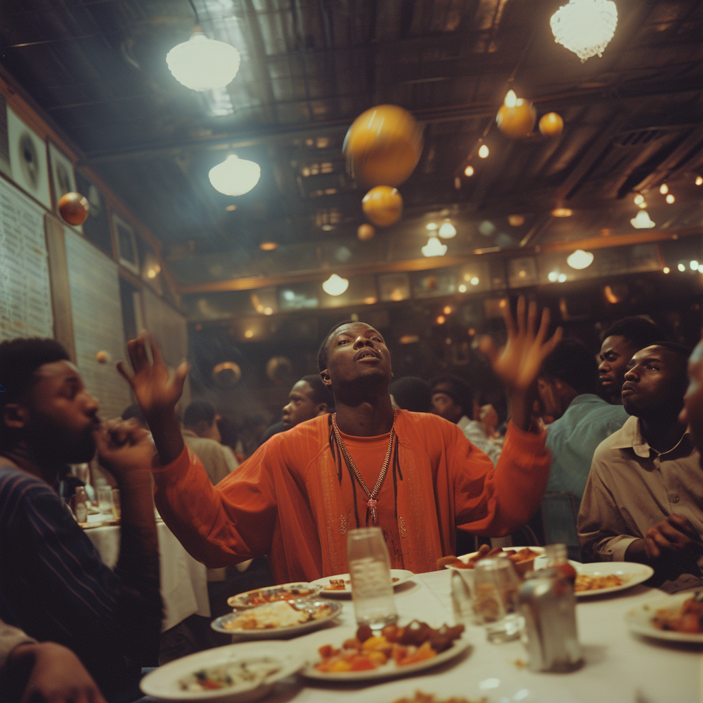 African Nation Cup Football Player Juggling in Restaurant