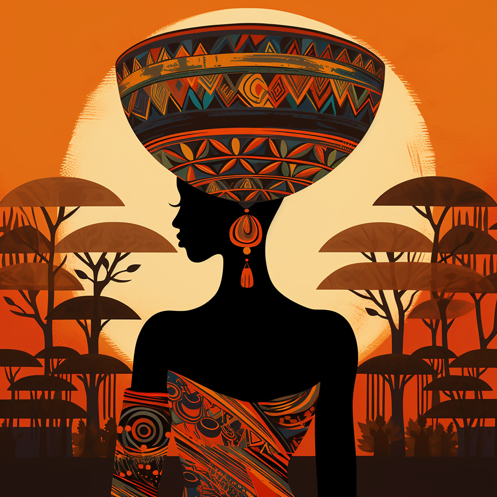 African woman carrying vase on head