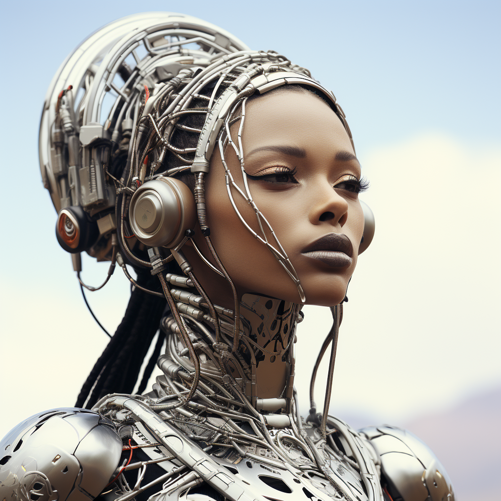 African Woman Futuristic Robotic Monochrome