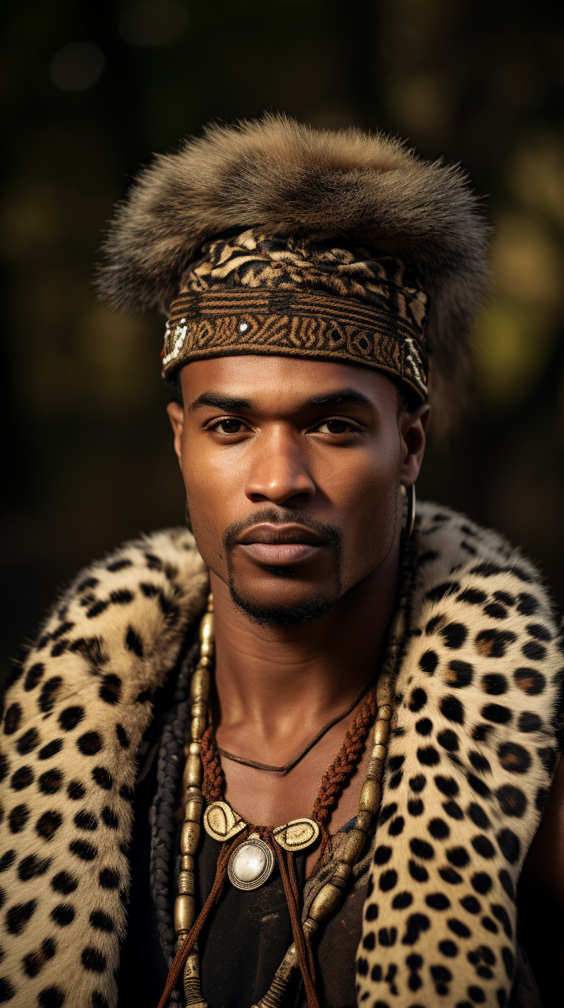 South African Zulu wearing leopard fur headband