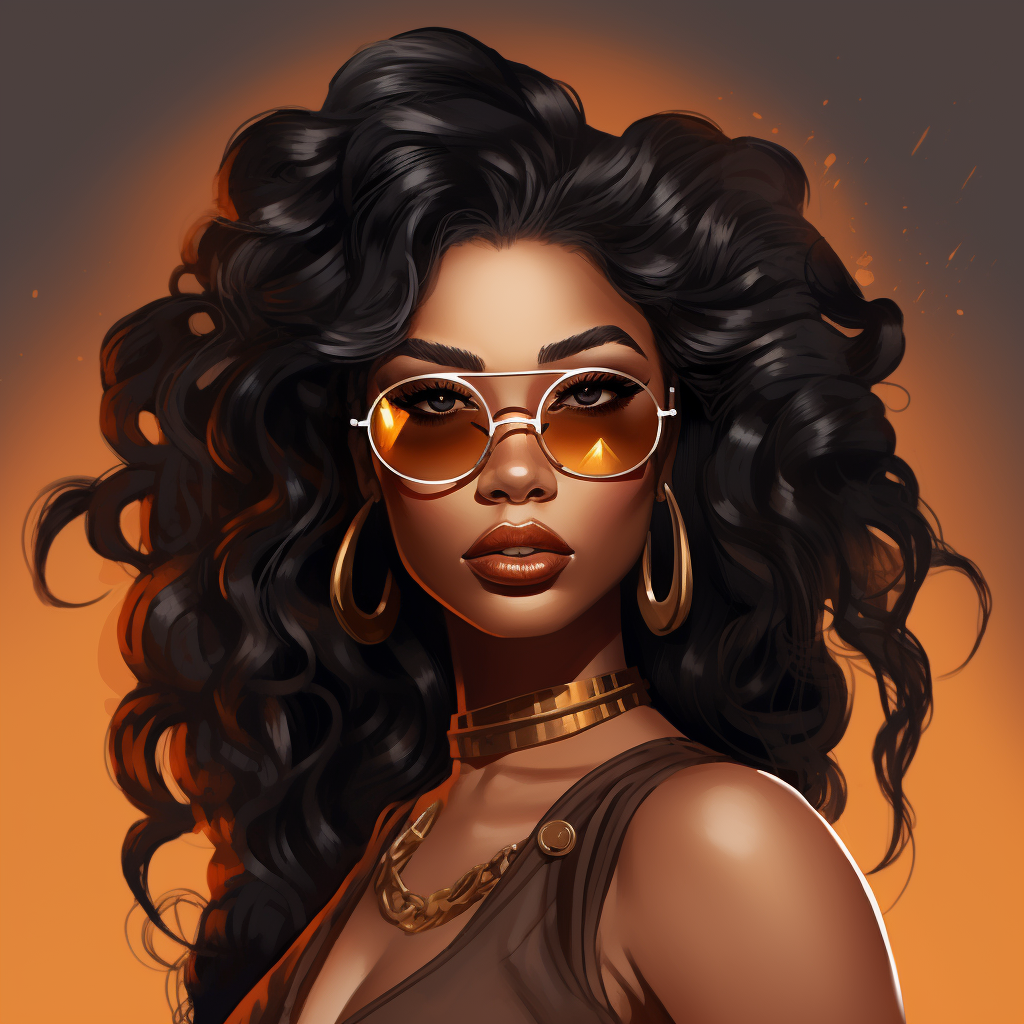 Glamorous African American diva with wavy hair and glasses  ?