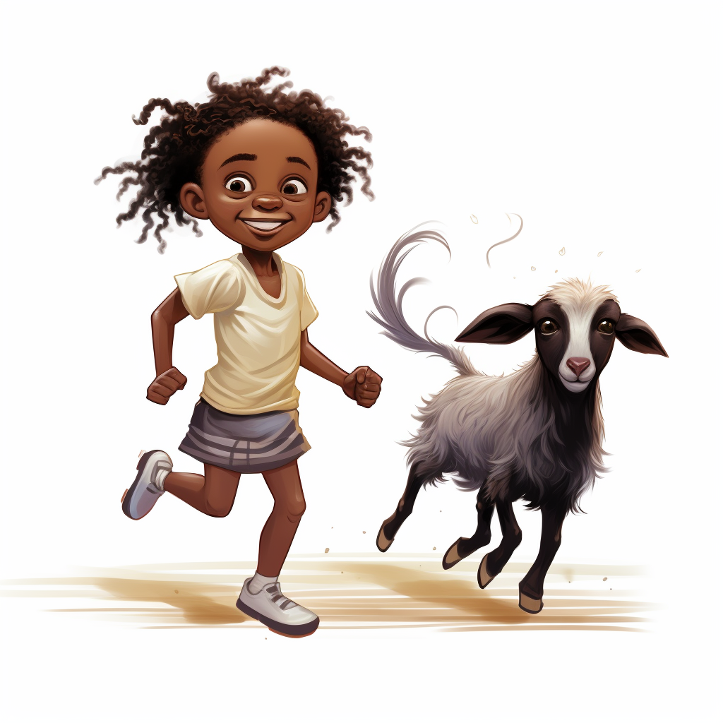 African girl with goat running