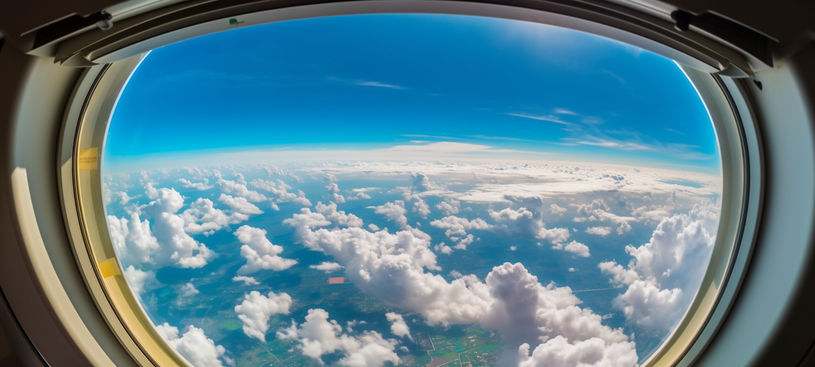 Bright blue skies seen through an airplane window