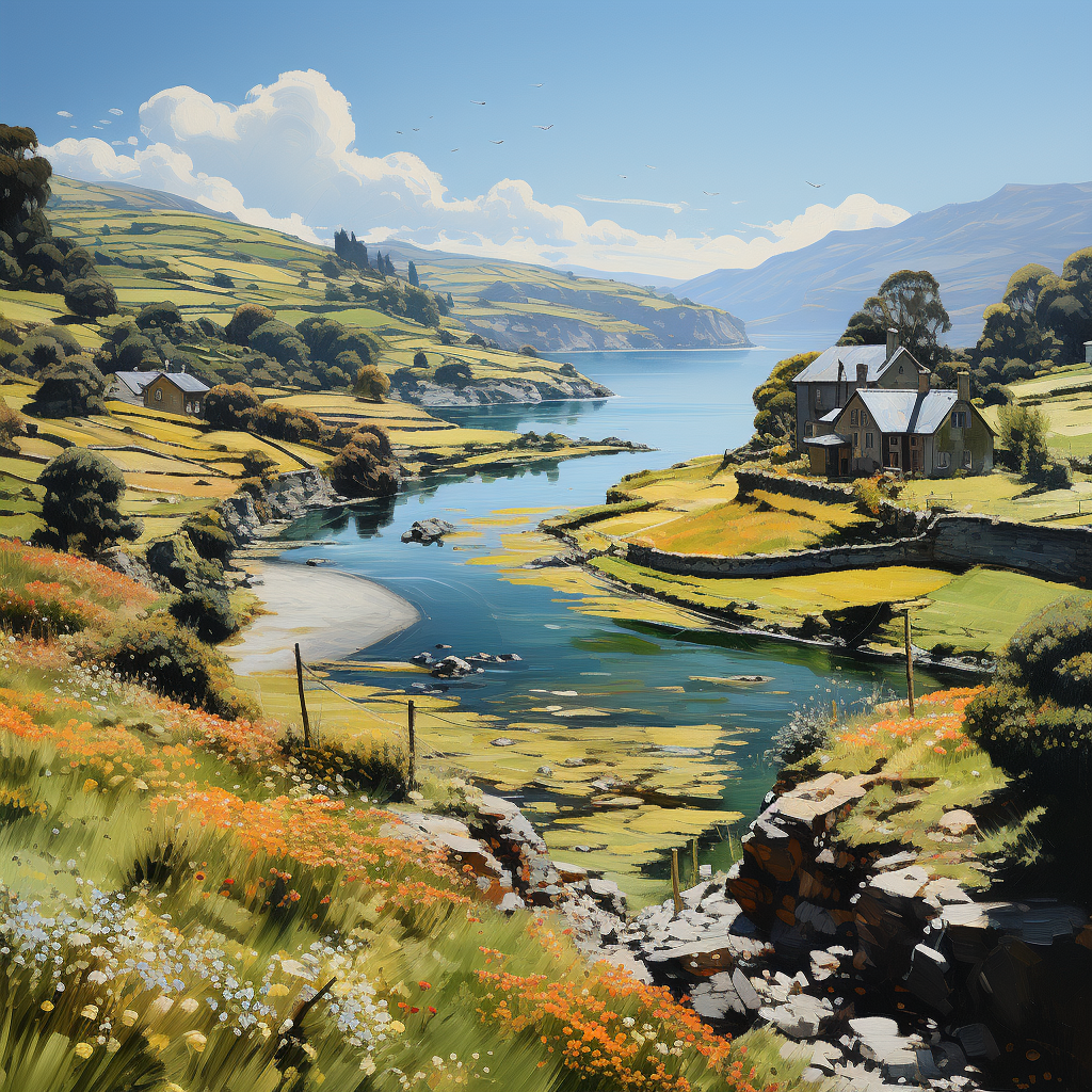 Scenic Landscape Painting of Akaroa