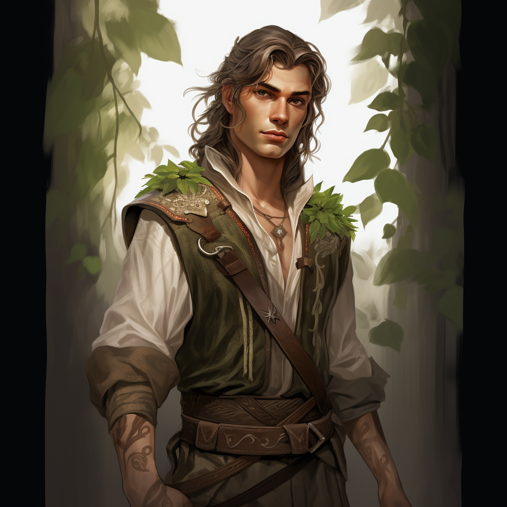 Aldric Vinewarden, a half-elf with strong nature connection.