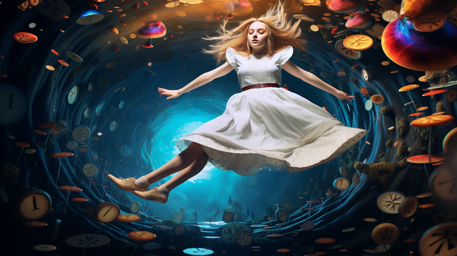 Surreal Alice Falling through Rabbit Hole