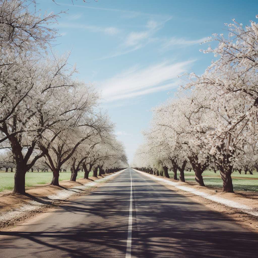 Almond trees on Interstate highway