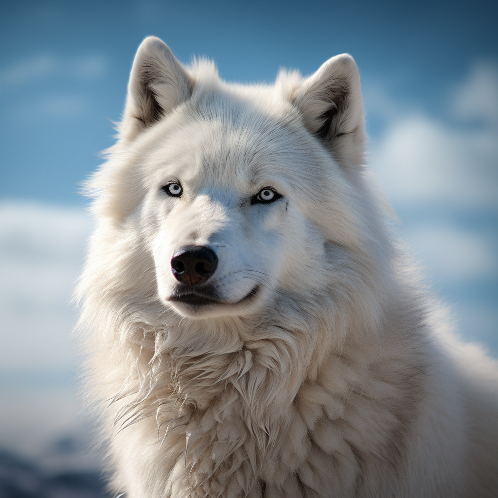 White wolf with sophisticated gaze