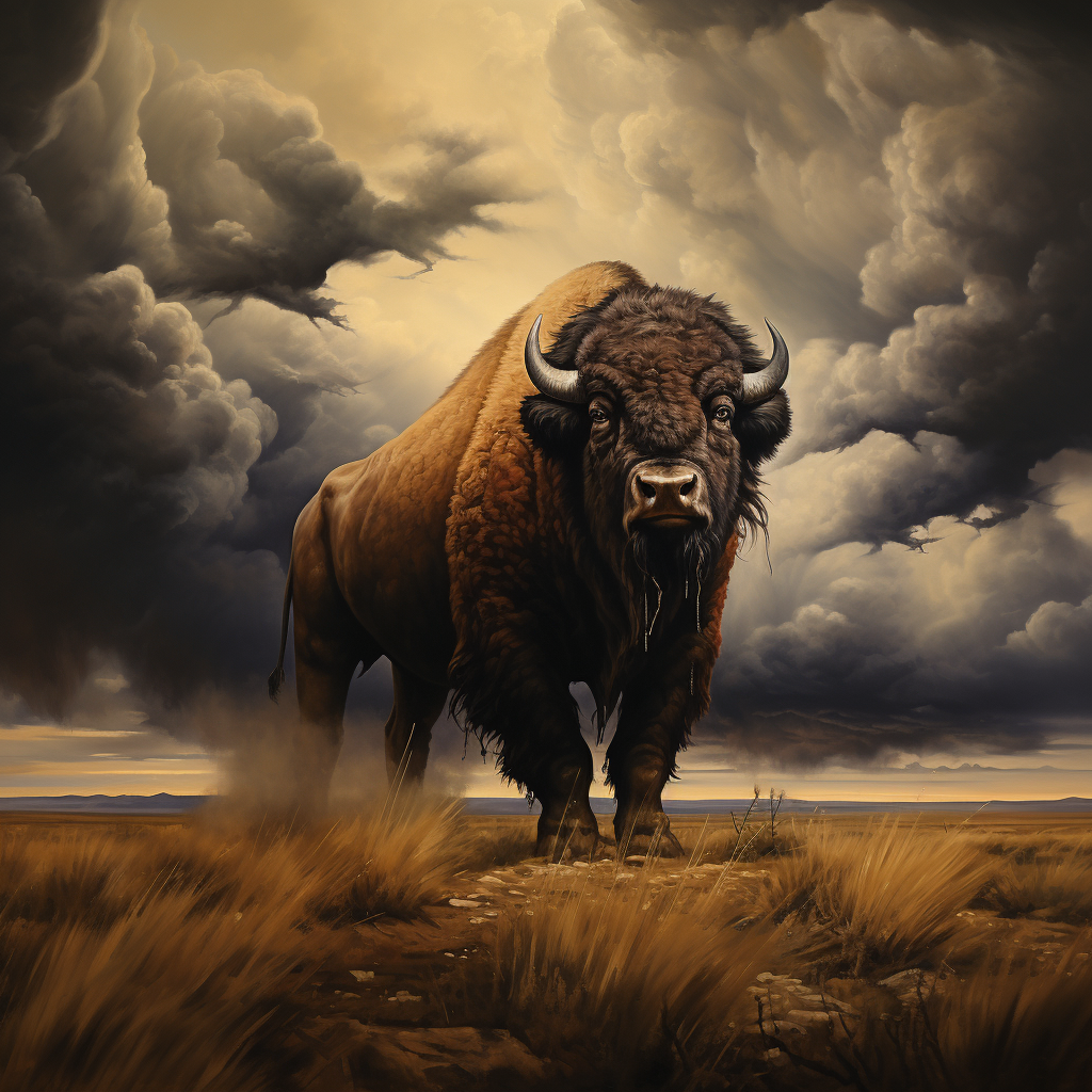 American Buffalo in Thunderstorm on Plains