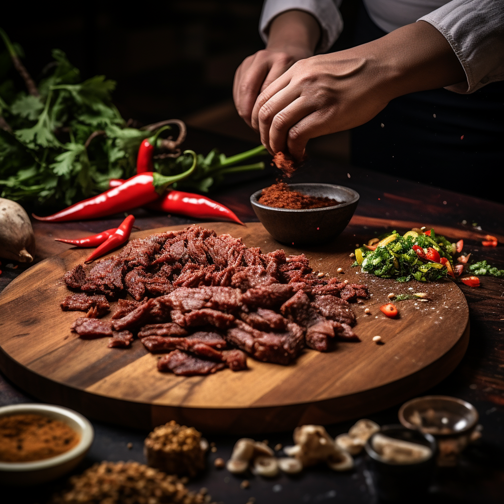 Chef seasoning American Crispy Beef with spices