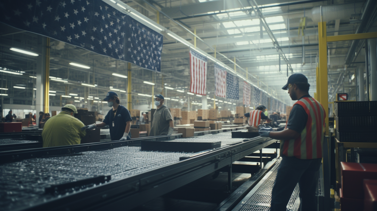 American manufacturing warehouse production floor workers