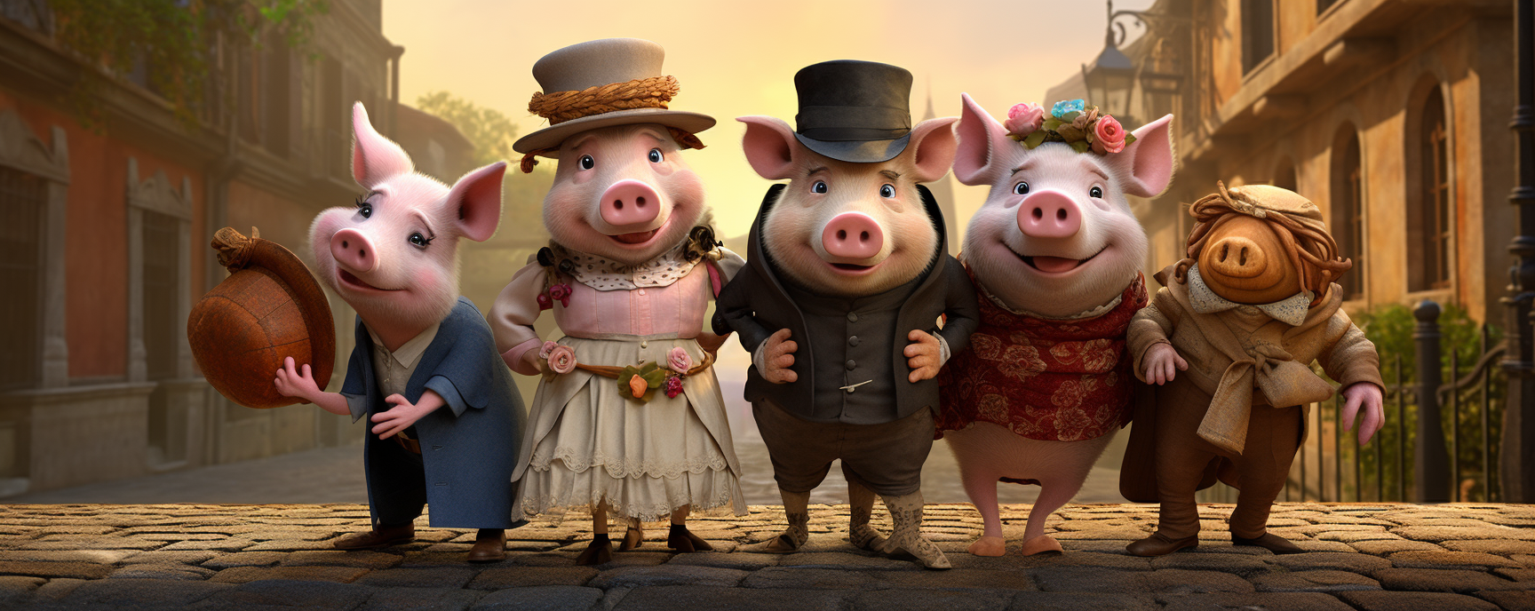 American Cartoon Pigs Celebrating Wedding