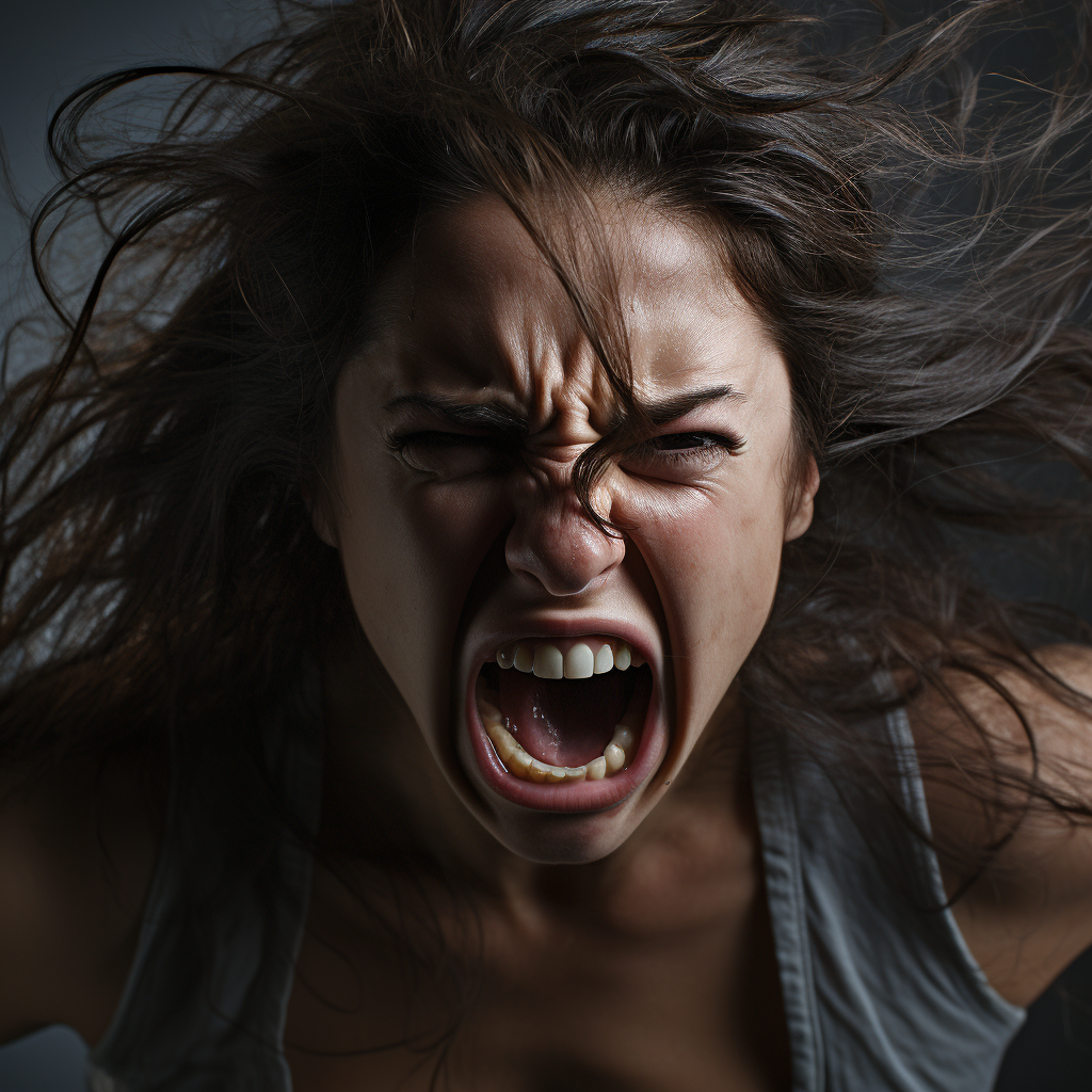 American woman showing intense anger