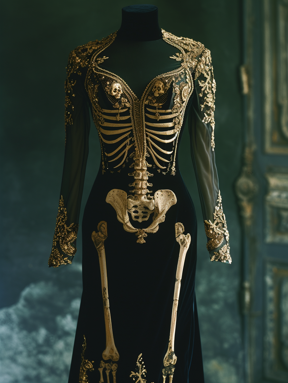 Couture Anatolian Dress with Golden Skeleton Chain