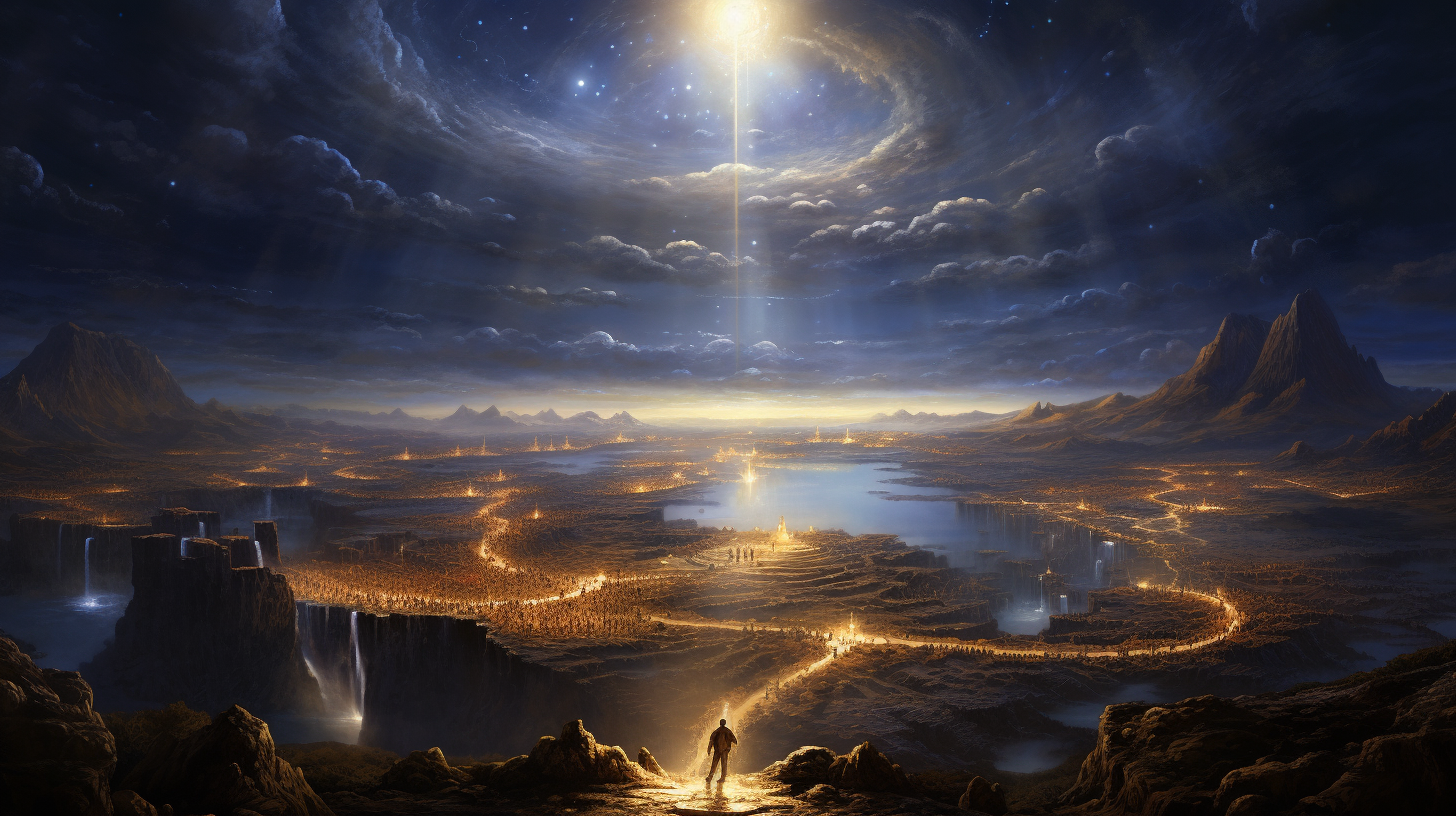 Magnificent biblical landscape illuminated by central light