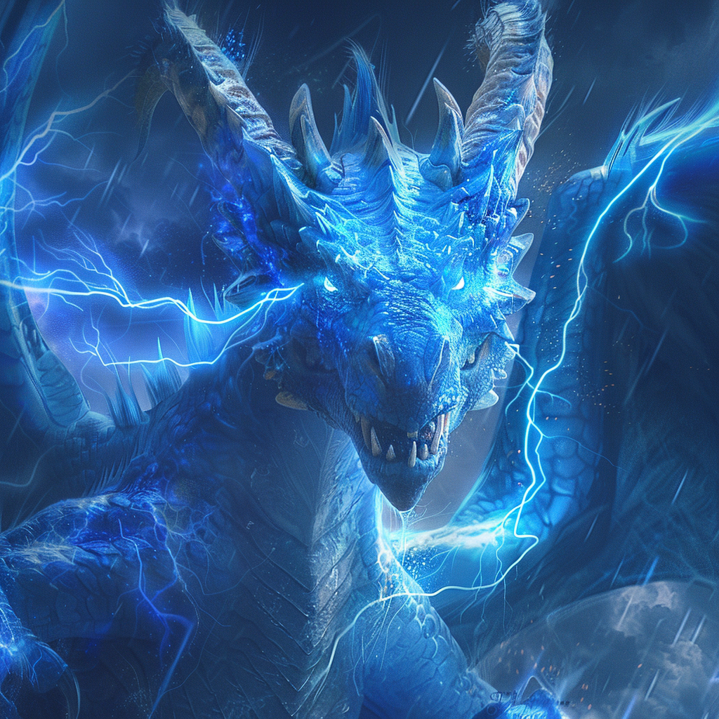 Blue dragon with electrical energy