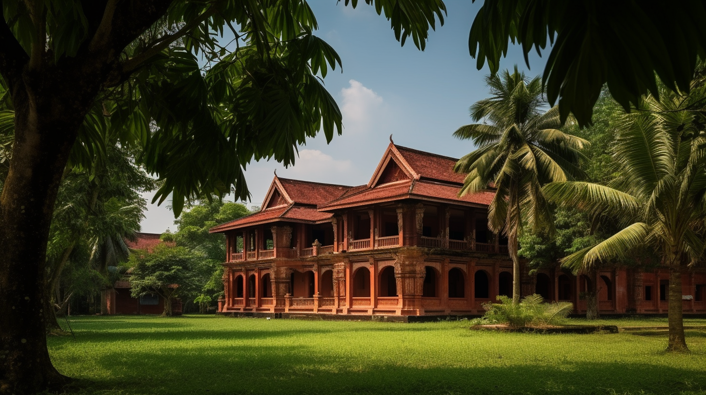 Traditional Thai school with beautiful carvings