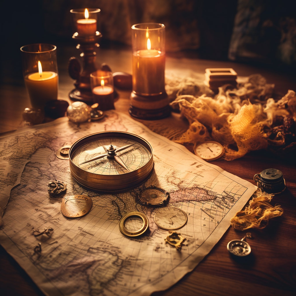 Ancient Treasure Map on Wooden Table