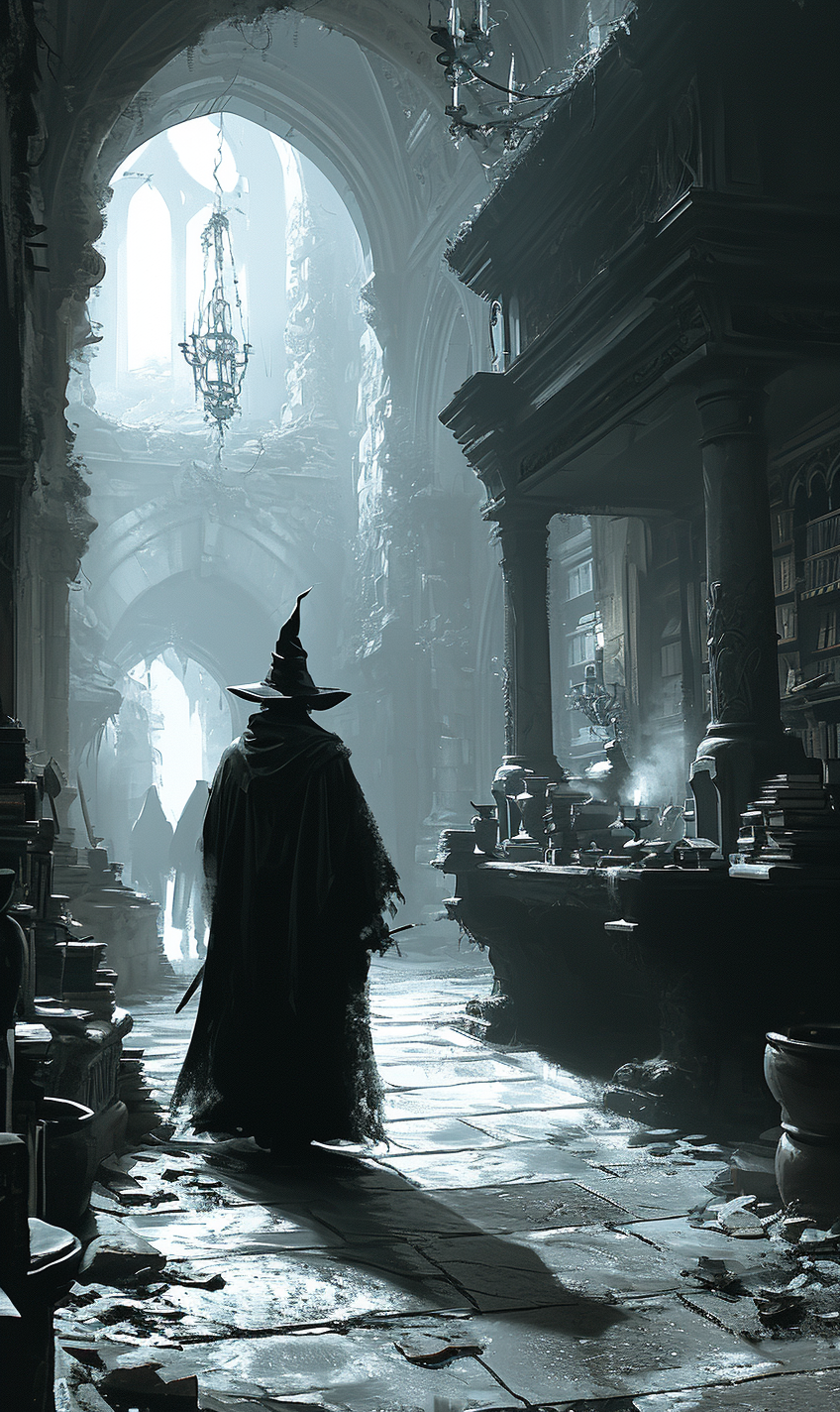 Mysterious wizard casting spells in a library  ?✨