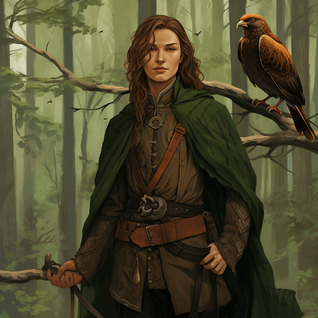 Androgynous Druid with Crow and Staff