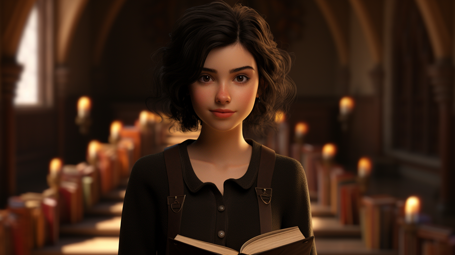 Androgynous female character holding books