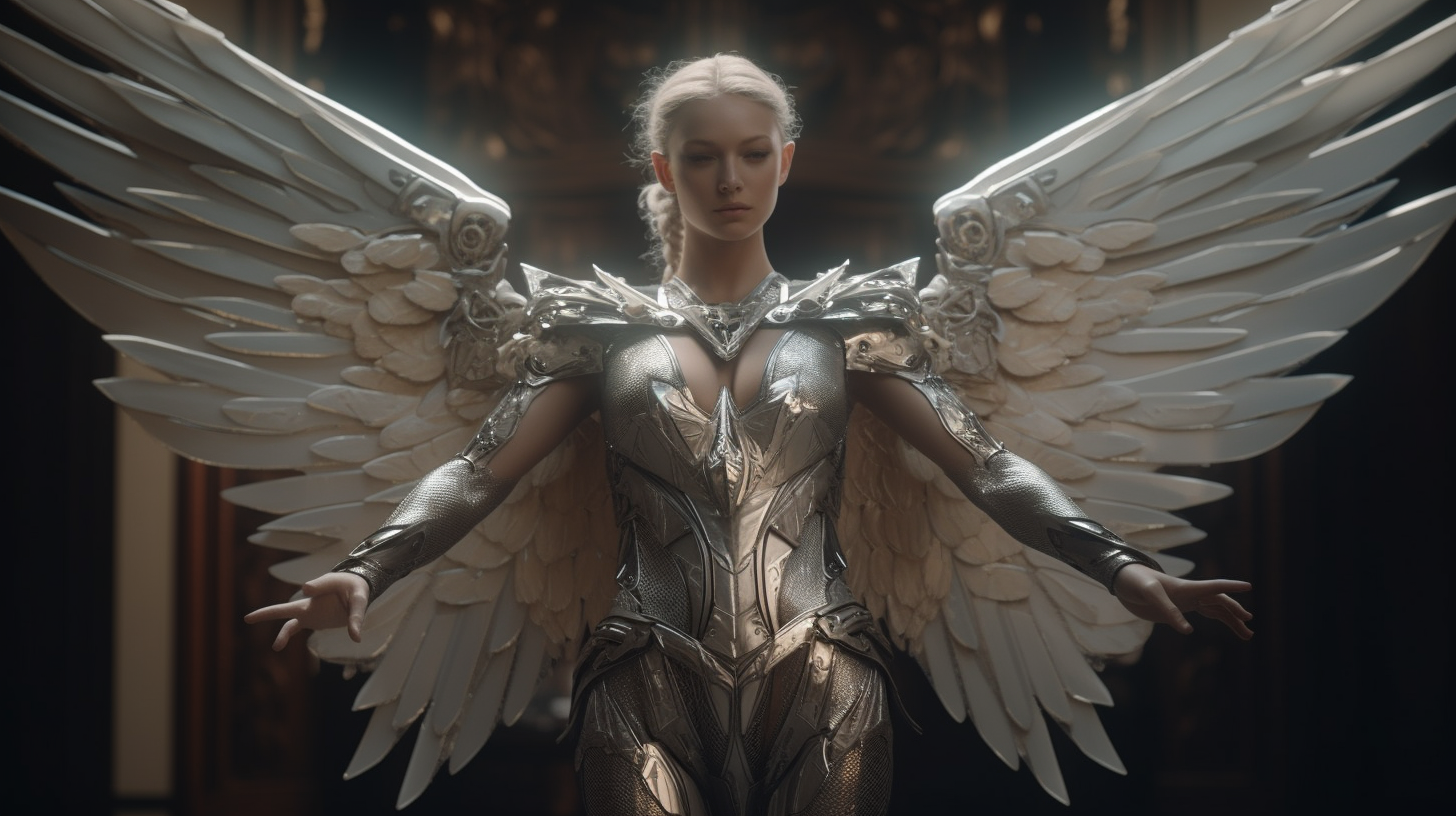 Female humanoid angel with armor and beautiful wings