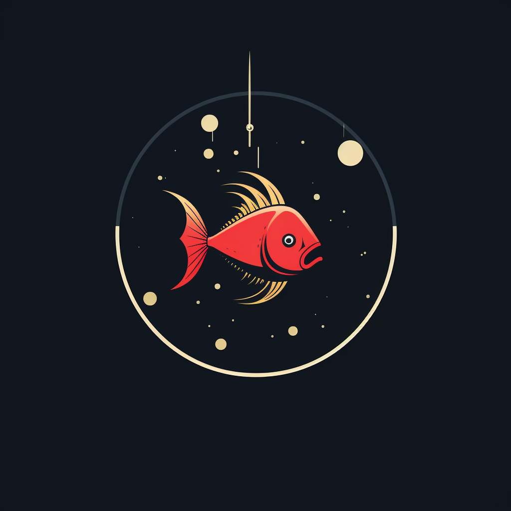 Minimalist angler fish eating Saturn logo