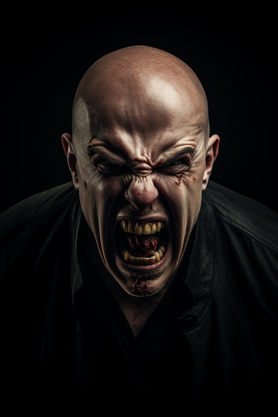 Image of an Angry Bald Man with a Skull Mouth