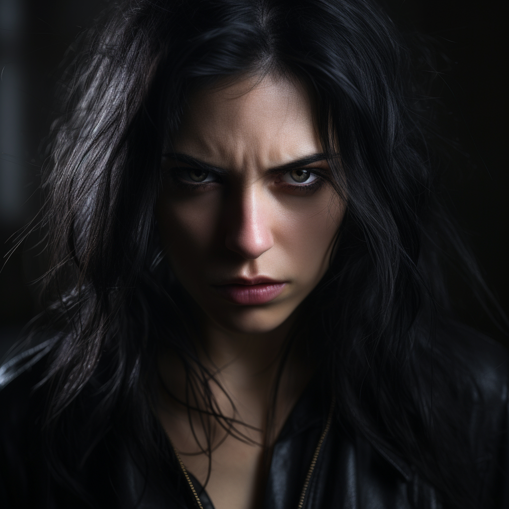 Angry black hair woman portrait