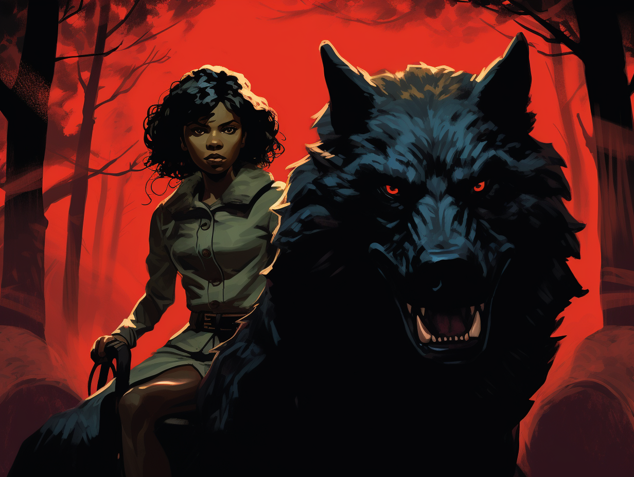 Angry black girl on giant wolf by Francavilla