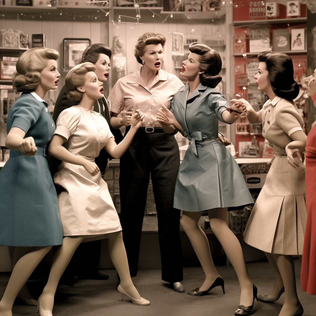 Group of Angry Feminists Arguing at Shop