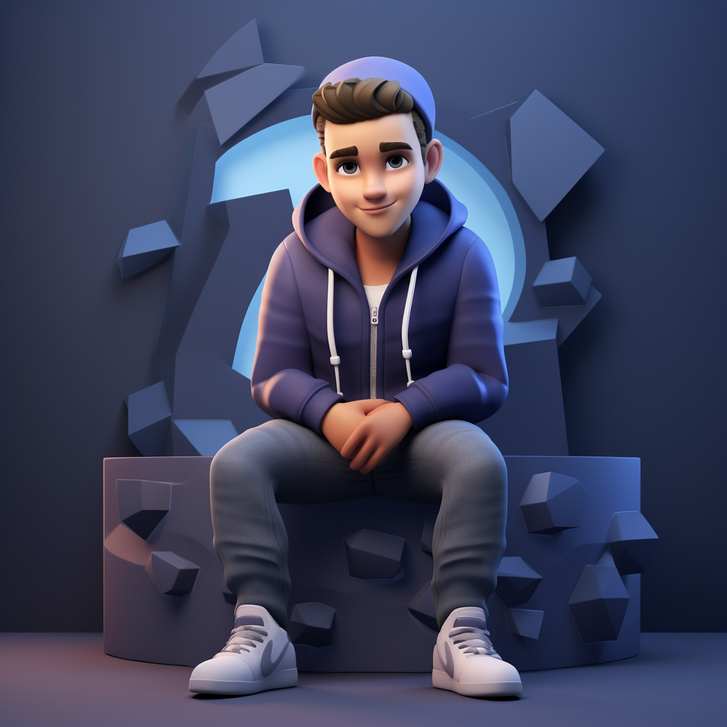 Animated character sitting on Facebook social media logo