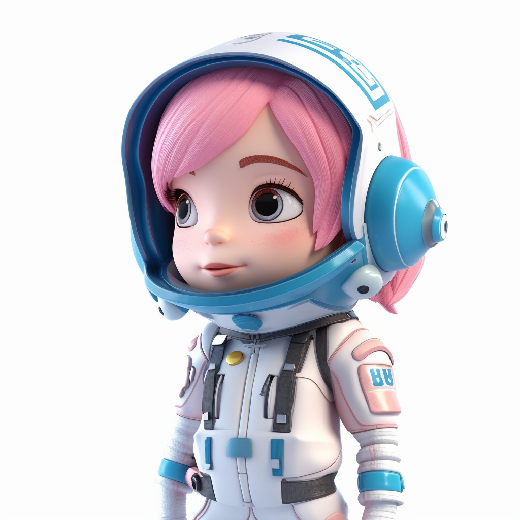 3D animated girl in pink hair and space suit