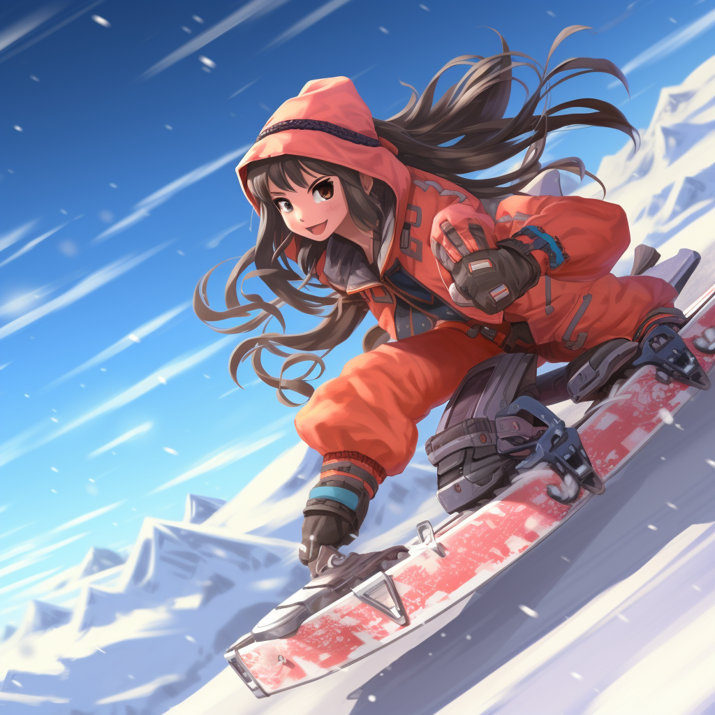 Anime Character Grinding Rail on Snow Skis