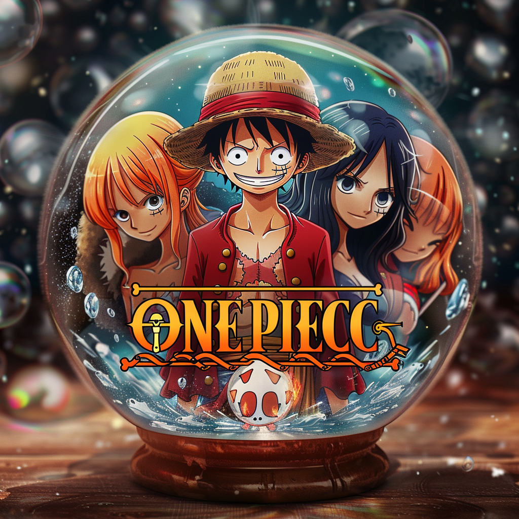 Anime logo on glass sphere