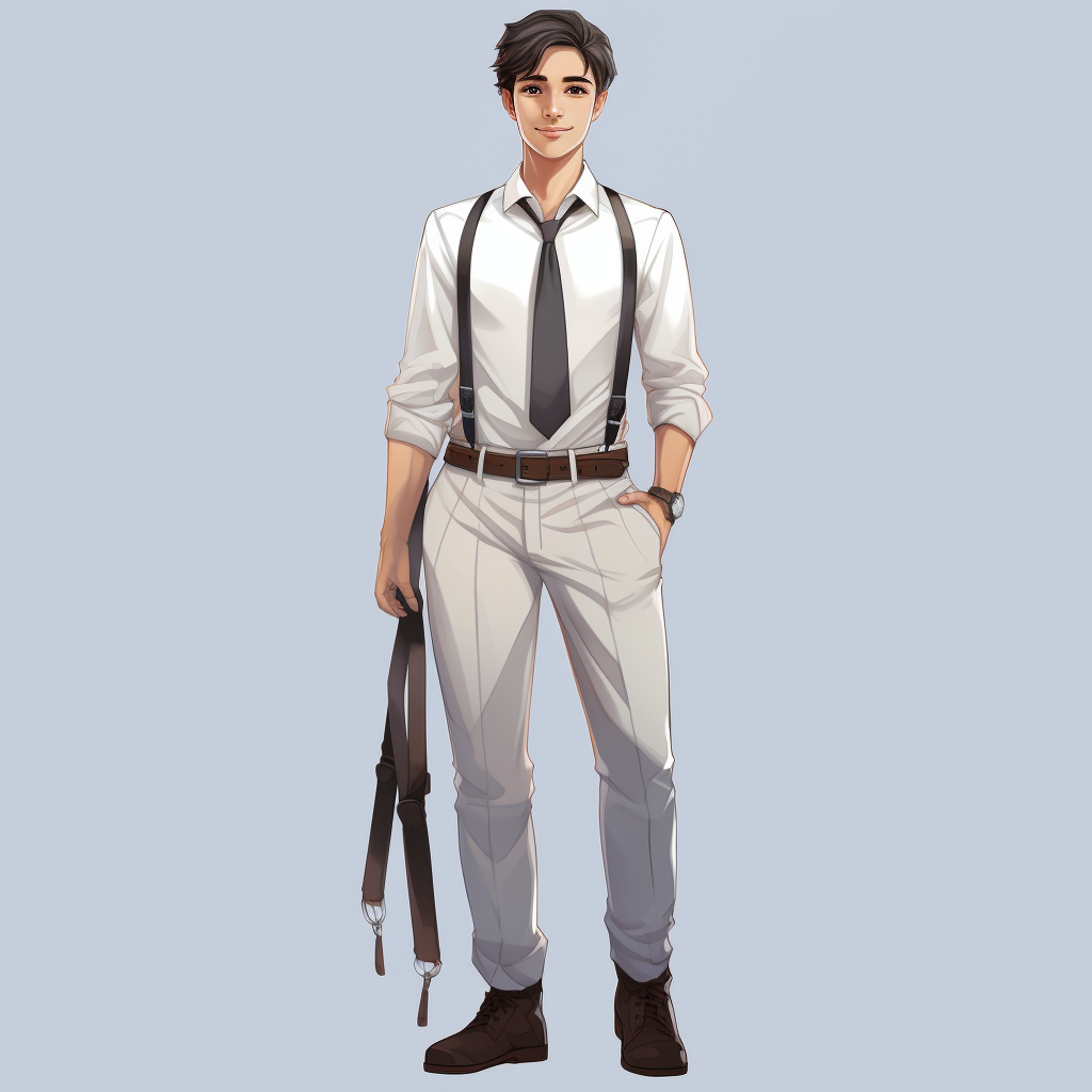 Anime man in light gray dress pants and white dress shirt