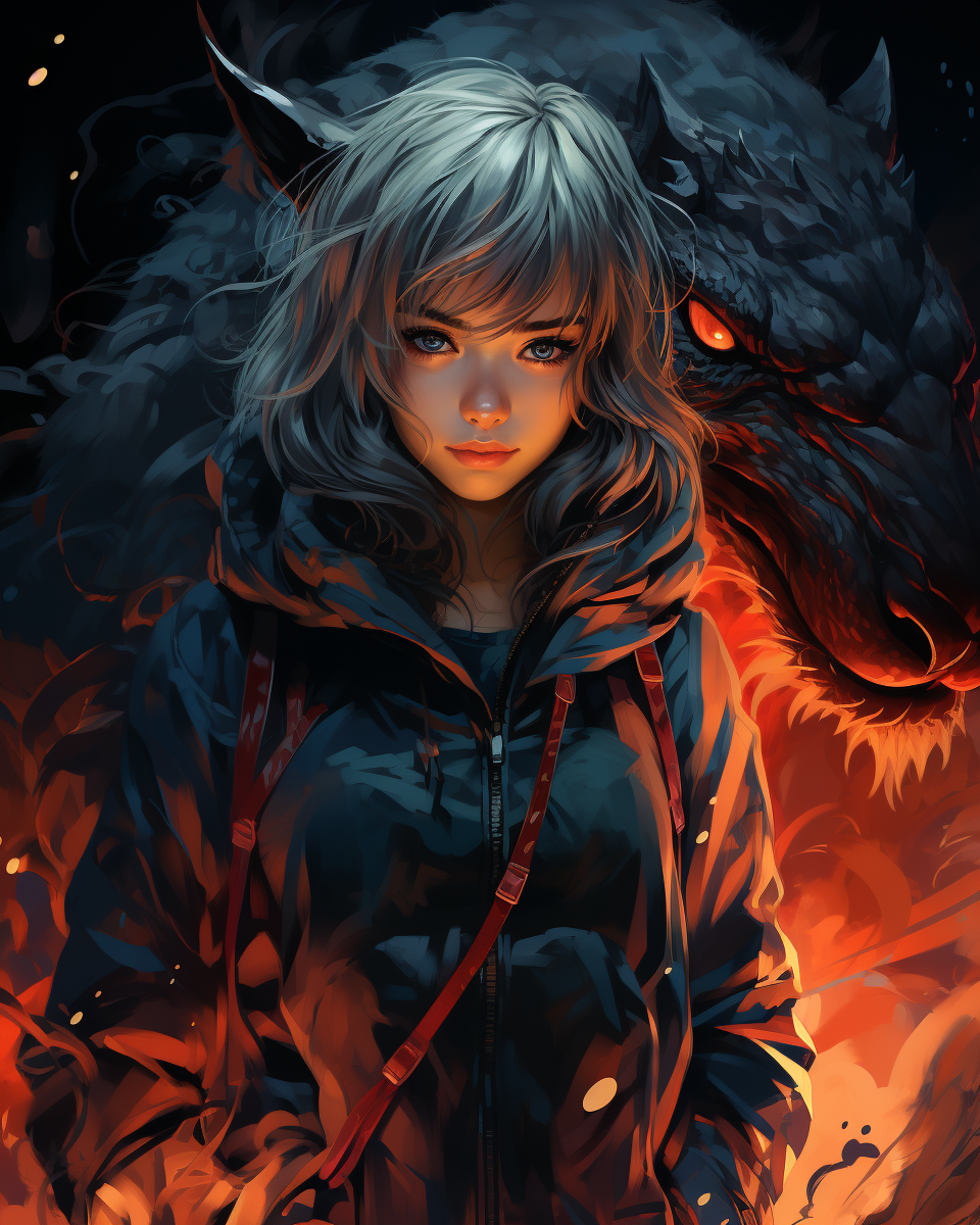 Anime Manga Girl with Dragon