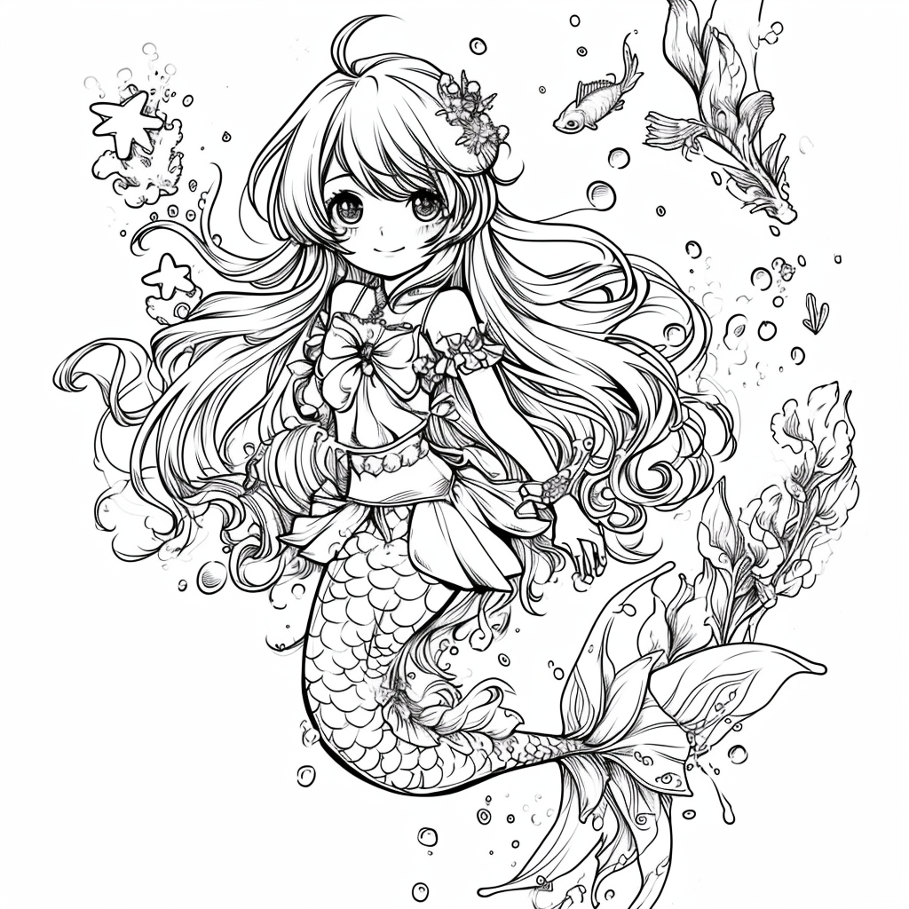 Anime Mermaids Coloring Page